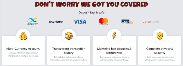 Information om insättningar och uttag hos Supacasi Casino.