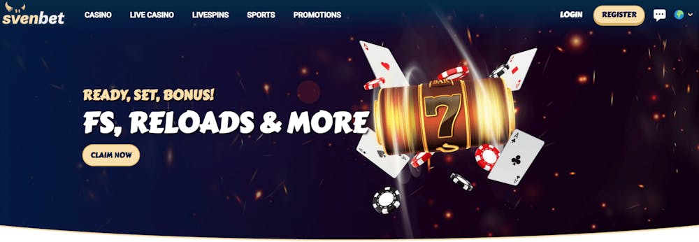 Startsidan på Svenbet Casino.