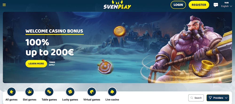 Startsidan hos Svenplay Casino