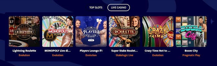 Live casino spel som finns på Spin Sweet Casino.