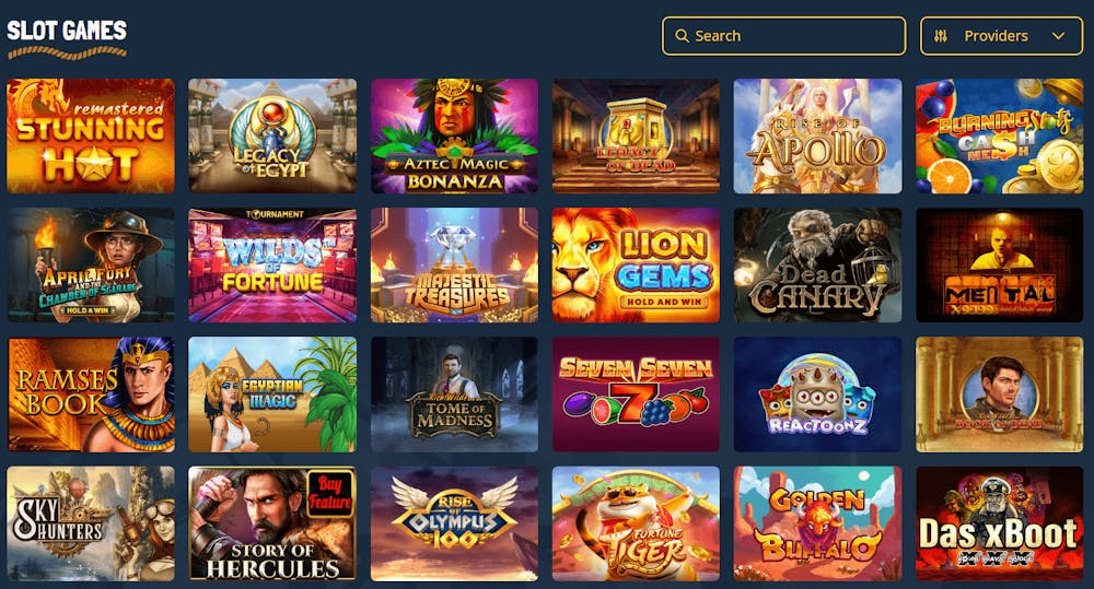 Treasure Spins Casinos spelutbud