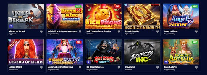 I utbudet av slots på Trino Casino finns flera spännande titlar. Se här Vikings of Nerzerk, Rich Piggies och Book of Rebirth.