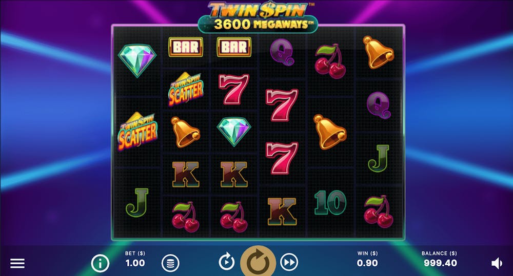 Screenshot på gameplay av Twin Spin Megaways slot.