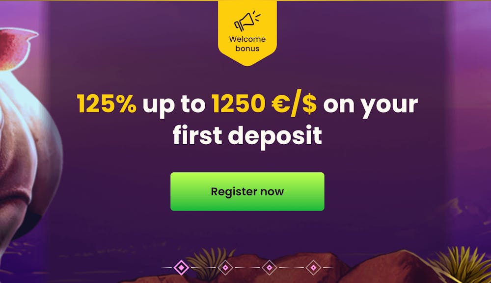 Ett erbjudande på 125% upp till 1250€ på din första insättning.