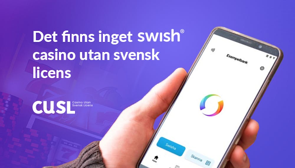 I bilden visas en hand som håller i en mobiltelefon som använder Swish.