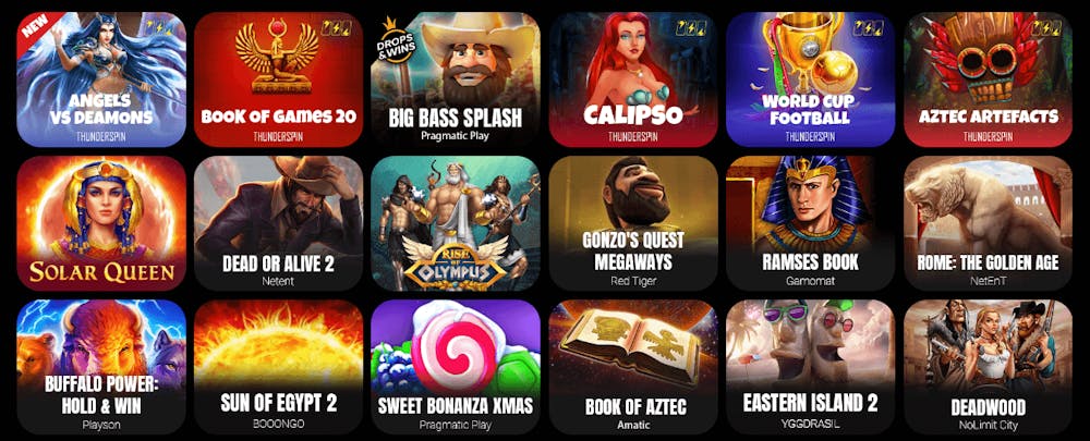 Video slots finns det gott om hos Velobet. Några välkända titlar inkluderar Gonzo's Quest Megaways, Dead or Alive 2 och Rise of Olympus.