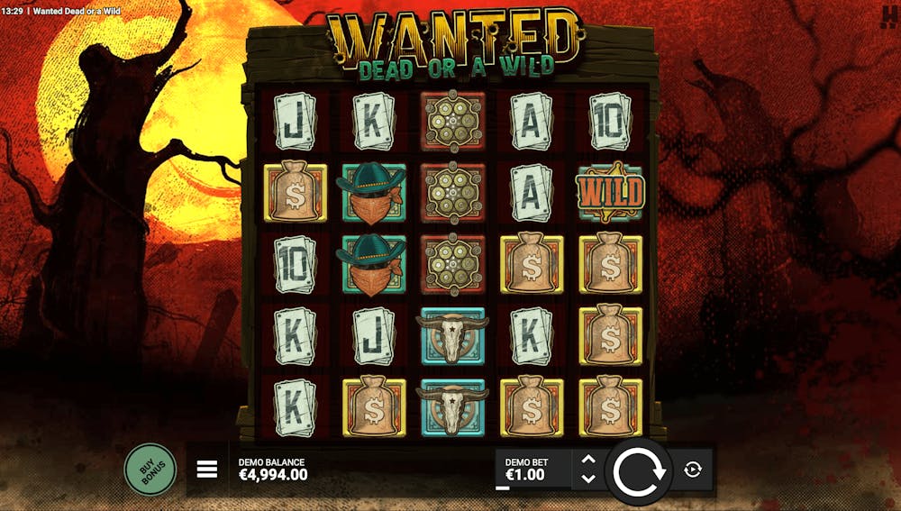 Screenshot på gameplay av Wanted Dead or a Wild slot.