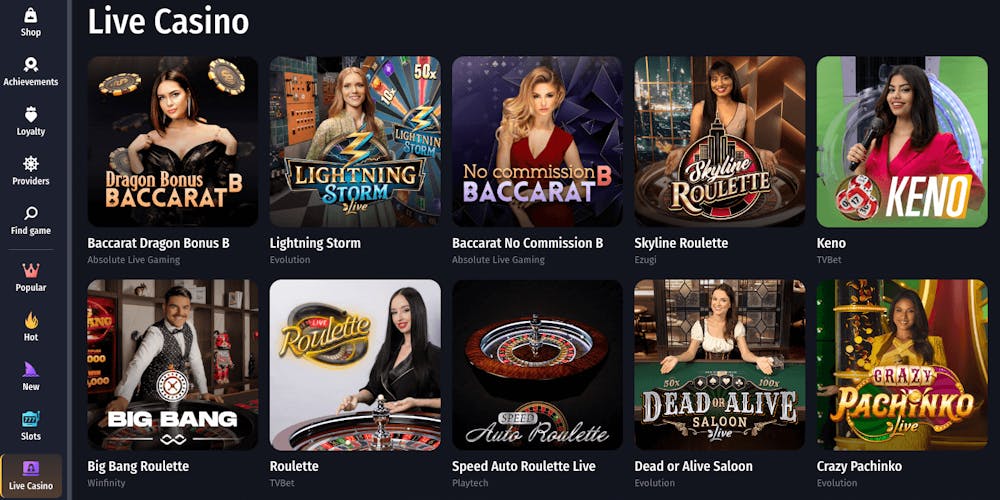 Winshark Casino har ett stort utbud av live casino spel