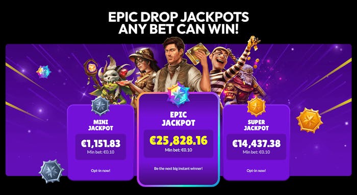 Jackpottsystemet på Wiinsly med mini, super och epic jackpott.