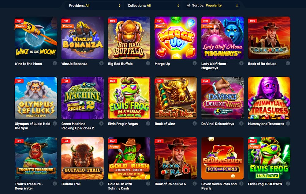 Spelutbud hos Winz.io Casino