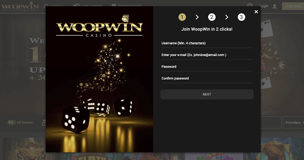 Skapa ett konto hos Woopwin casino