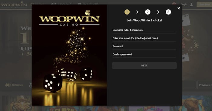 Skapa ett konto hos Woopwin casino