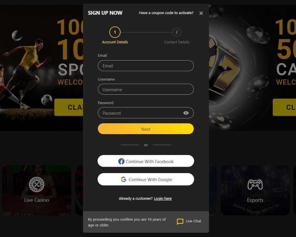 18bet casino registreringssida