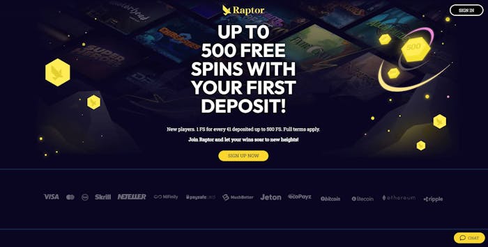 Spelutbud och funktioner på Raptor Casino