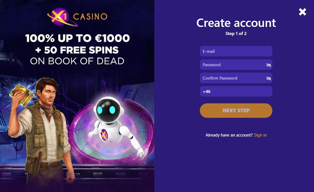 X1 casino registrerningssida