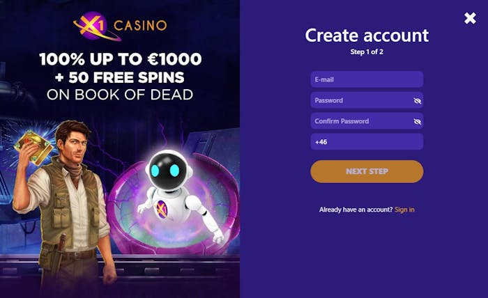 X1 casino registrerningssida
