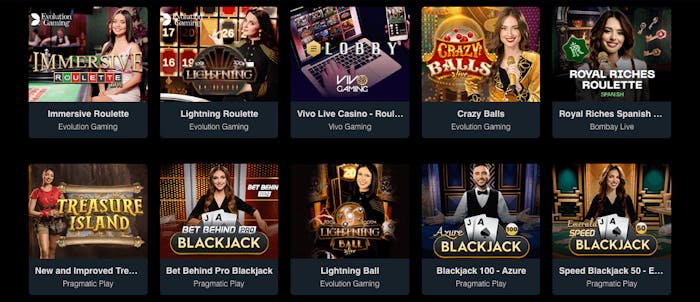 Här är några av live casinospelen som finns hos X7 Casino, inklusive Crazy Balls och Treasure Island.