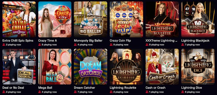 I utbudet av livespel hos Ybets finns bland andra Crazy Time A, Crazy Coin Flip och Dream Catcher.